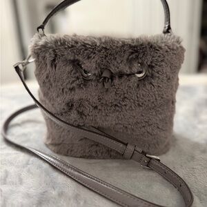 Elegant Gray Faux Fur Shoulder Bag